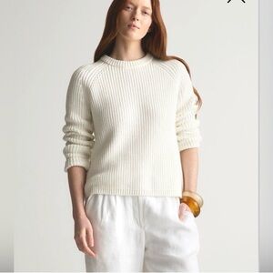 Quince 100% Organic Cotton Fisherman Crew Sweater Ivory Size Small